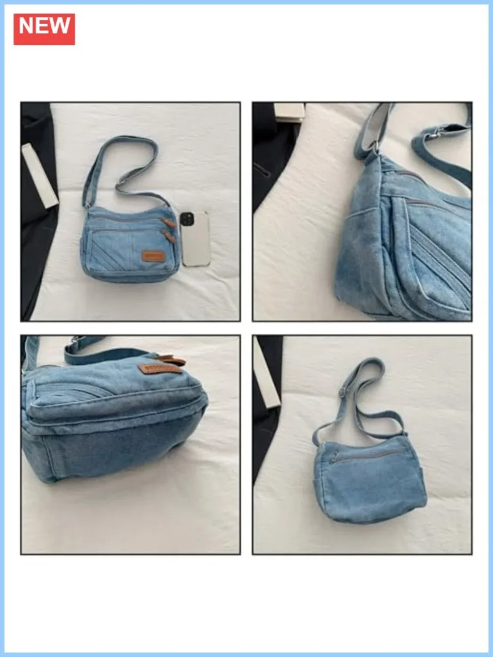 Y2K Vintage Textured Washed Denim Crossbody Hobo Bag Purse